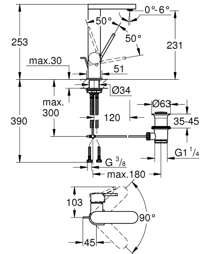 Grohe Plus egykaros magasított mosdócsaptelep L-méret, króm 23851003
