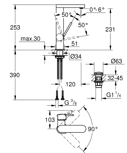 Grohe Plus egykaros magasított mosdócsaptelep L-méret 23873003