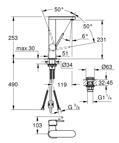 Grohe Plus egykaros magasított mosdócsaptelep L-méret 23844003
