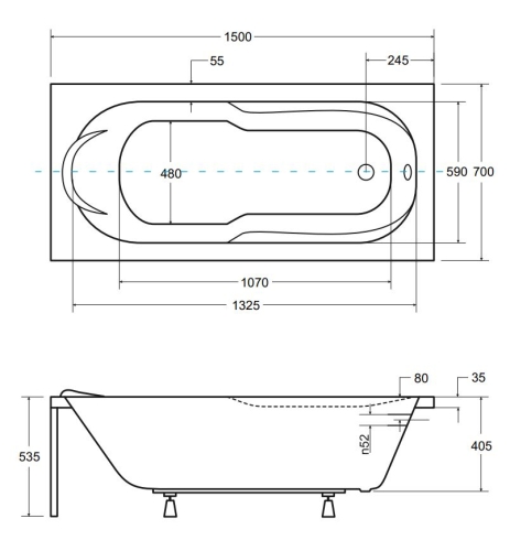 Besco BONA 150x70 cm egyenes kád, fehér WAB-150-PK