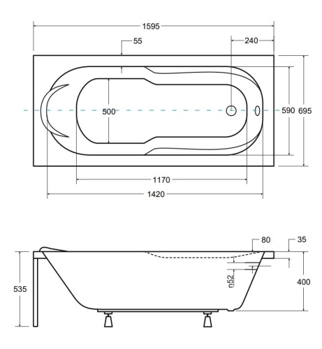 Besco BONA 160x70 cm egyenes kád, fehér WAB-160-PK