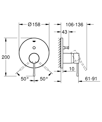 Grohe Essence falsík alatti zuhanycsaptelep, 2 funkciós, brushed nickel 24058EN1
