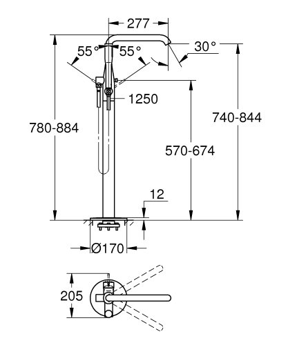 Grohe Essence New egykaros kádcsaptelep szabadonálló kádhoz, Brushed hard graphite 23491AL1