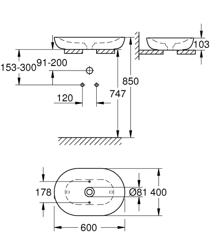 Grohe Essence 60x40 cm pultra építhető mosdó 3960800H