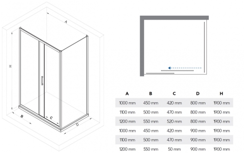 Niwell Eda 110 + Vito 80 110x80 cm-es zuhanykabin NWZA-EDA110 + NWZO-VIT80