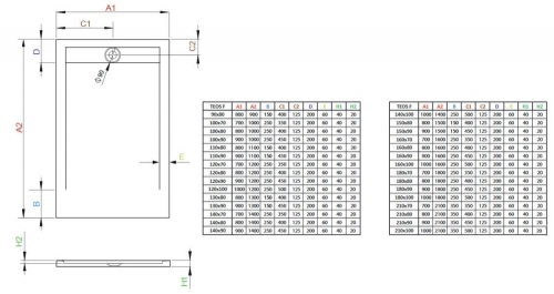 Radaway Teos F 180x90 cm szögletes öntöttmárvány zuhanytálca, fehér HTF18090-04