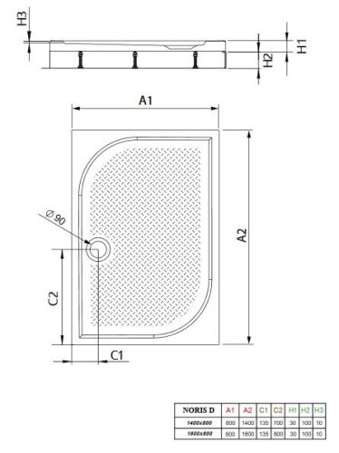 Radaway Noris D 160x80 cm szögletes öntöttmárvány zuhanytálca MND8016-03-01