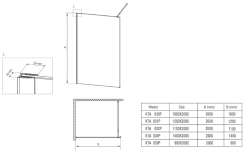 Deante Abelia walk-in zuhanyfal 120 cm, fekete profil KTA N31P