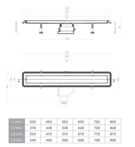 Pestan CONFLUO Premium line Króm/Fehér-üveg zuhanyfolyóka, 850 mm 13000285