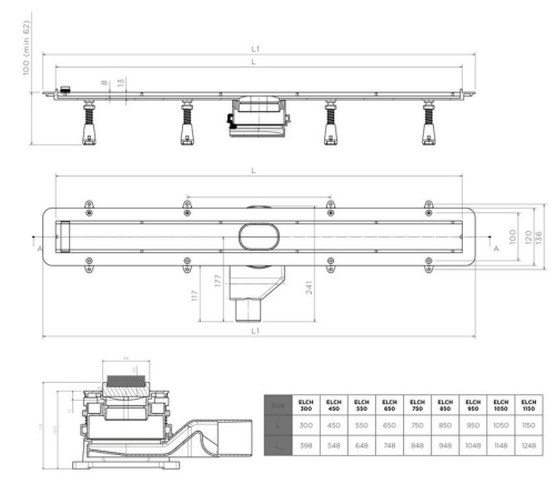 Pestan CONFLUO Frameless line zuhanyfolyóka, 450 mm 13701229