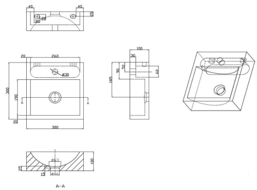 Sapho BLOK kőmosdó, 30x10x30cm, fekete antracit 2401-29