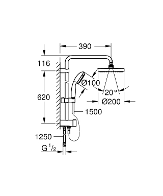 Grohe Tempesta System 200 falra szerelhető zuhanyváltós zuhanyrendszer 27389002