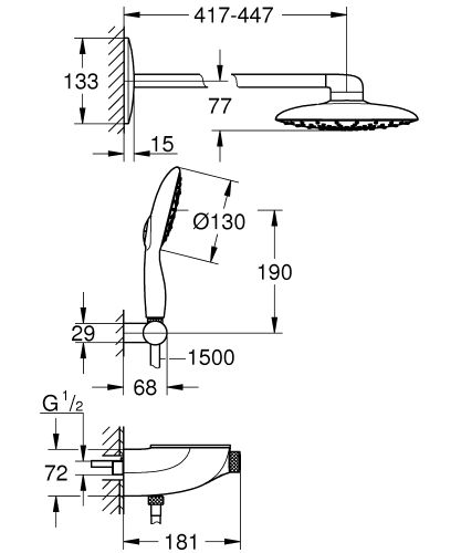 Grohe Rainshower System SmartControl 360 MONO Combi termosztátos zuhanyrendszer 26446000
