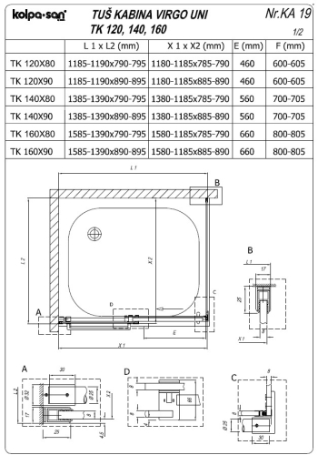 Kolpa-San TK 120x80/K Virgo Uni Brill zuhanykabin 513170