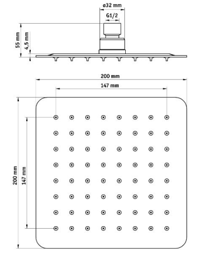 Deante Floks 200x200 mm-es fejzuhany, fehér NAC 605K
