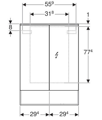 Geberit Acanto tükrös szekrény világítással, két ajtóval 60x83 cm 500.644.00.2
