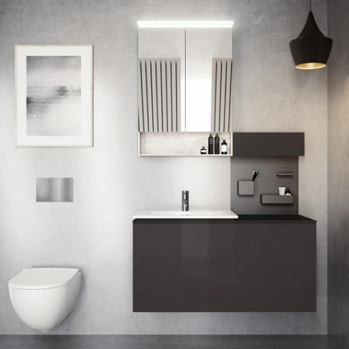 Geberit Acanto tükrös szekrény világítással, két ajtóval 75x83 cm 500.645.00.2