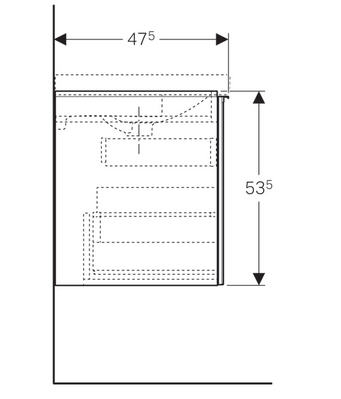 Geberit Acanto alsó szekrény mosdóhoz, egy fiókkal és egy belső fiókkal, matt fekete/fekete üveg 500.609.16.1