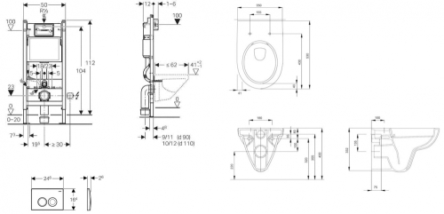 Geberit Duofix Basic 111.153.00.1 szerelő elem kompletten króm nyomólappal, Geberit 500.265.00.1 perem nélküli wc-vel, lassú záródású ülőkével