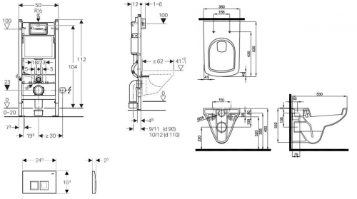 Geberit Duofix Basic 111.153.00.1 szerelő elem kompletten króm nyomólappal, Selnova Square 500.275.01.1 perem nélküli wc-vel, normál ülőkével