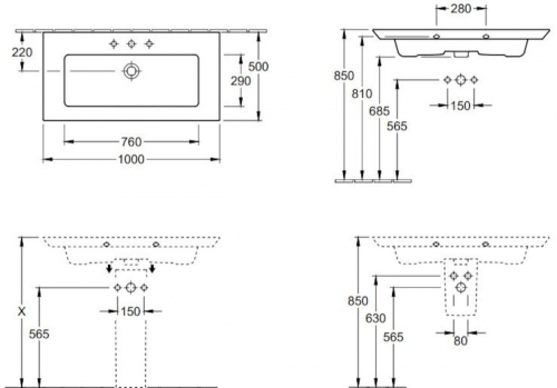 Villeroy & Boch Legato 100x50 mosdó, fényes fehér 4153A501