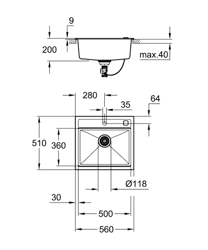 Grohe K700 60-C 56/51 1.0 Composite mosogató, gránit fekete 31651AP0