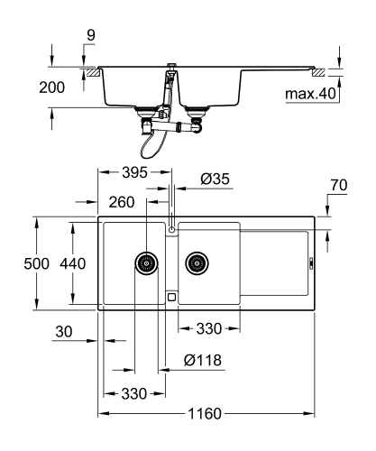 Grohe K500 80-C 116/50 2.0 Composite mosogató, gránit szürke 31647AT0