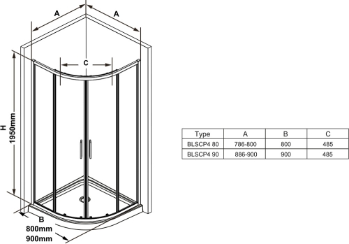 Ravak Blix Slim BLSCP-80 negyedköríves zuhanykabin bright alu+Transparent, 80x80 cm X3BM40C00Z1