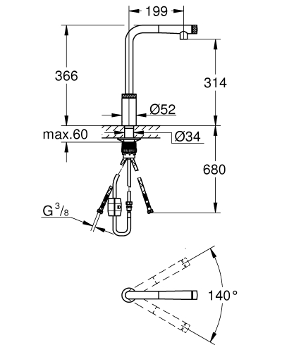 Grohe Minta SmartControl mosogató csaptelep, hard graphite 31613A00