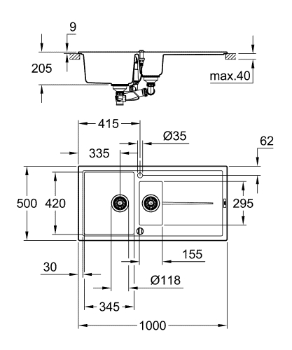 Grohe K400 60-C 100/50 1.5 Composite mosogató, gránit szürke 31642AT0