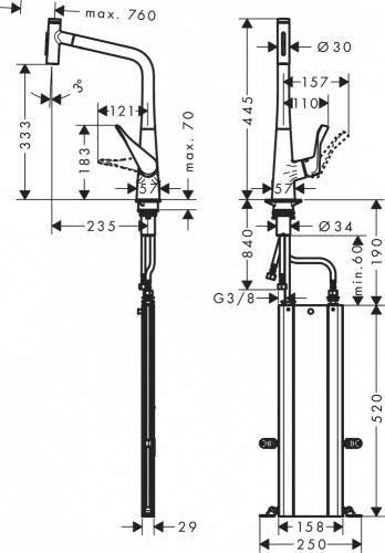 Hansgrohe Metris Select M7117-H320 egykaros konyhai csaptelep kihúzható kifolyóval, rozsdamentes acél 73816800
