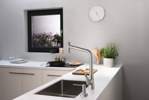 Hansgrohe Metris Select M7117-H320 egykaros konyhai csaptelep kihúzható kifolyóval, rozsdamentes acél 73816800