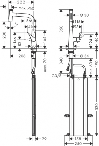 Hansgrohe Metris Select M7117-H240 egykaros konyhai csaptelep kihúzható kifolyóval, króm 73817000