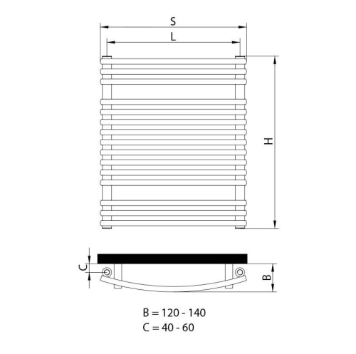 Radeco Sonia A1-500/SL D profilos íves törölközőszárítós csőradiátor (420 W, fehér, 496x550 mm)