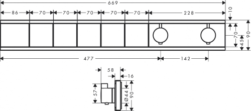 Hansgrohe RainSelect falsík alatti termosztátos csaptelep színkészlet 5 fogyasztóhoz, króm 15384000