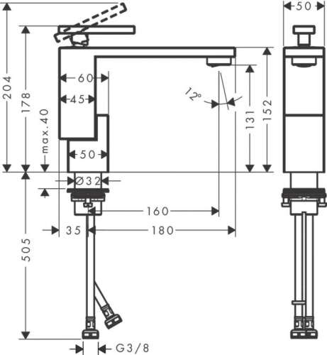 Hansgrohe AXOR Edge egykaros mosdócsaptelep 130 push-open lefolyó-garnitúrával 46010000