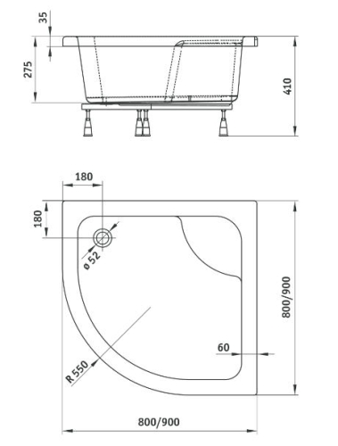 Deante Deep negyedköríves zuhanytálca 90x90 cm KTD 041B
