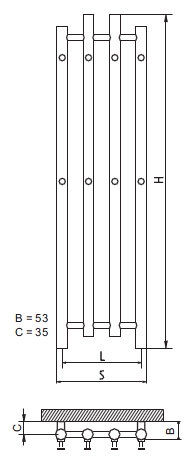 Radeco TUBO 1 RM design fűrdőszobai csőradiátor (490 W, rozsdamentes, 1620x290 mm)