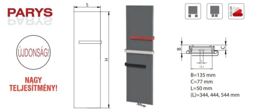 Radeco PARYS 2 design fűrdőszobai radiátor (1860 W, króm, 1800x600 mm)