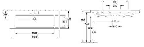 Villeroy & Boch Subway 2.0 130x47 cm mosdó CeramicPlus felülettel 7176 D0 R1 (7176D0R1)