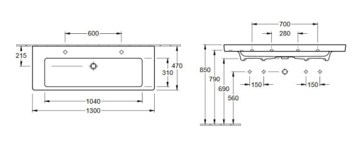 Villeroy & Boch Subway 2.0 130x47 cm mosdó, túlfolyó nélkül 7176 D3 01 (7176D301)