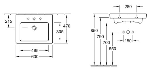 Villeroy & Boch Subway 2.0 60x47 cm bútorral aláépíthető mosdó 7113 F0 01 (7113F001)