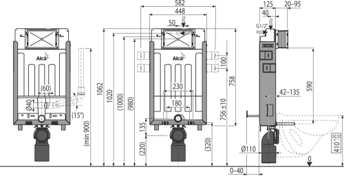 Alcaplast AM115/1000V Renovmodul Falsík alatti szerelési rendszer szellőző előkészítéssel befalazáshoz