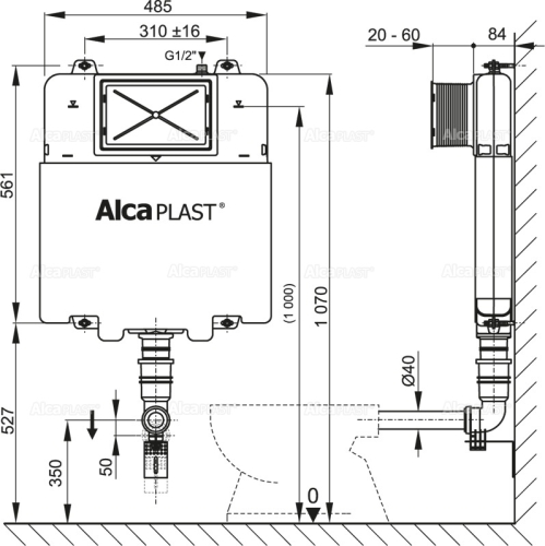 Alcaplast A1112B Basicmodul Slim WC tartály befalazáshoz