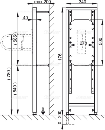 Alcaplast A106/1200 Szerelőkeret kapaszkodóhoz