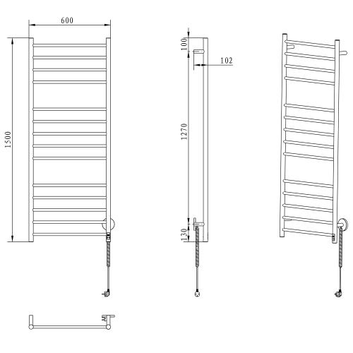 Sapho REDONDO 600x1500mm elektromos törölközőszárító radiátor időzítővel, inox ER250T