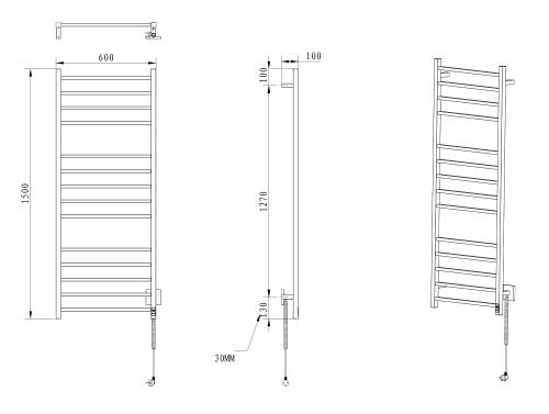 Sapho ESKINADO 600x1500mm elektromos törölközőszárító radiátor időzítővel, inox ER450T