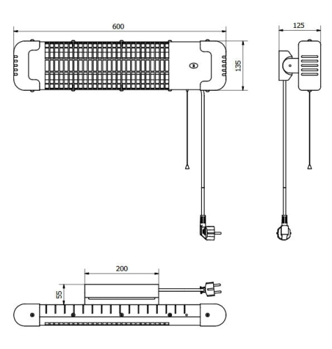Aqualine REGLETA Infra fűtés 600-1200W, fehér R-1200