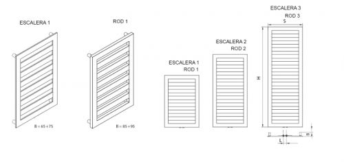 Radeco ESCALERA 1 design fűrdőszobai csőradiátor (425 W, színes, 830x550 mm)