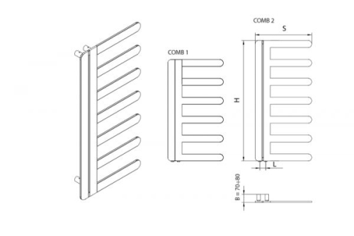 Radeco COMB 1 design fűrdőszobai csőradiátor (390 W,  860x480 mm)